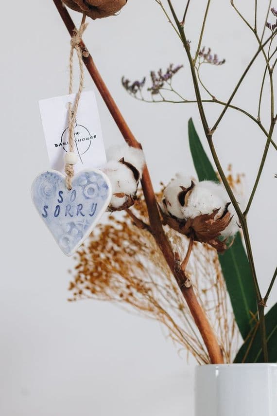 The Barley House Ceramics | Handmade Ceramic So Sorry Heart Decoration | Heart Decorations