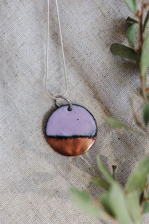 Jane Marshall Jewellery | Sterling Silver & Enamel Copper Tip Lilac Pendant | Handmade Necklace
