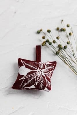 Janet McNamee | Burgundy Poinsettia Irish Linen Lavender Bag
