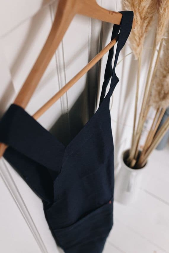 Jupiter Red Textiles | Handmade Irish linen Cross-Back Apron | Navy | Northern Ireland