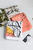 Jupiter Red Textiles | Handmade Irish linen Tea Towel | Starling Murmurations | Janet McNamee Artist | Northern Ireland