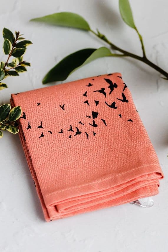Jupiter Red Textiles | Handmade Irish linen Tea Towel | Starling Murmurations | Janet McNamee Artist | Northern Ireland