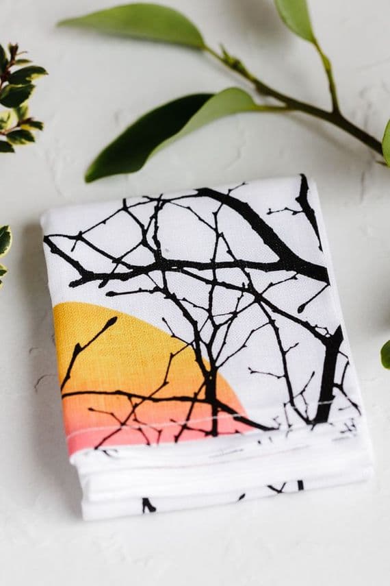 Jupiter Red Textiles | Handmade Irish linen Tea Towel | Sunrise | Janet McNamee Artist | Northern Ireland