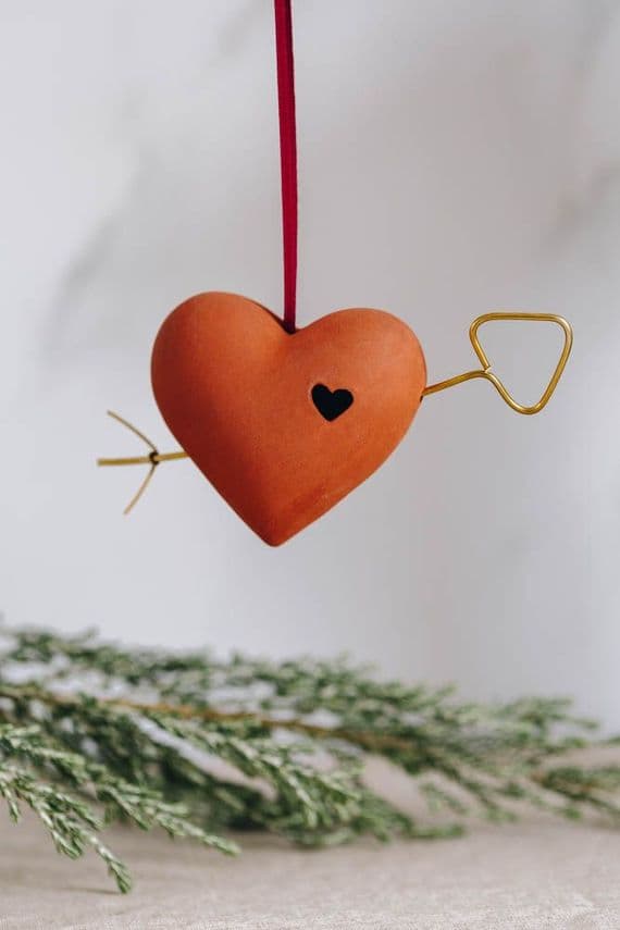 Jemma Millen Ceramics | Terracotta Heart Decoration with Arrow | Handmade Ceramics Northern Ireland