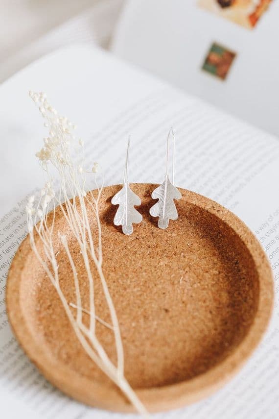 Joanne Tinley Jewellery | Sterling Silver Handmade Oak Leaf Drop Earrings