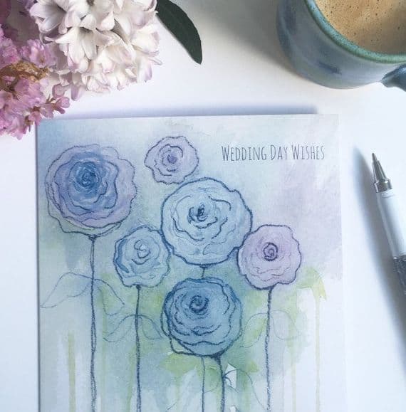 Jude Fenton Artist | Wedding Day Wishes Flowers Card | Wedding Cards