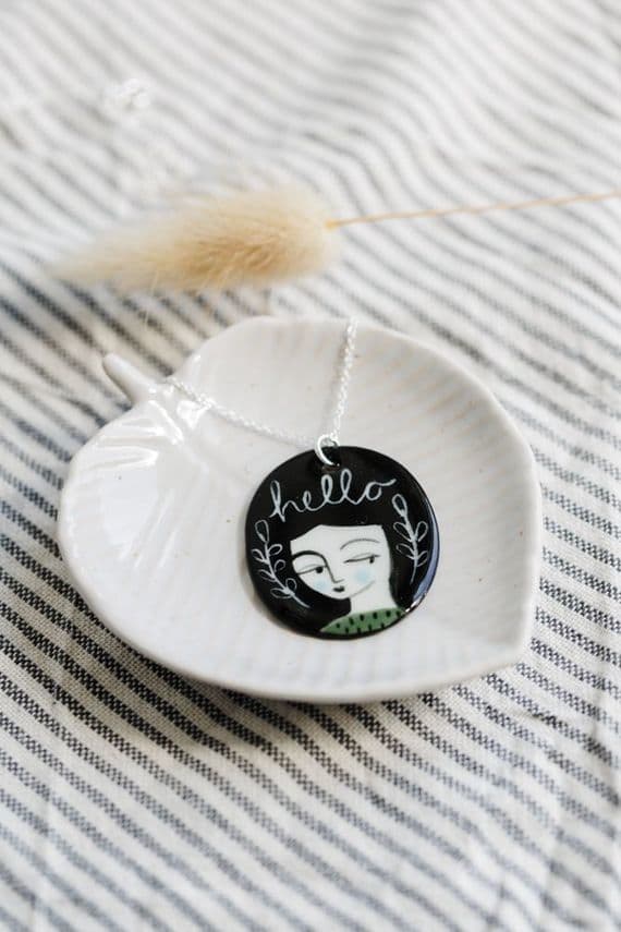 Karen Risby Ceramics | Sterling Silver & Porcelain Hello Lady Pendant | Handmade Jewellery