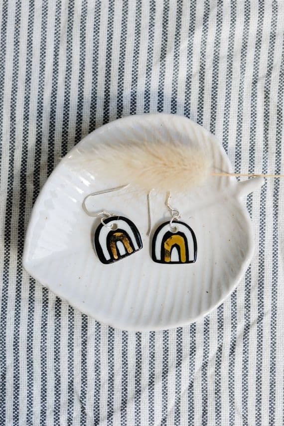 Karen Risby Ceramics | Sterling Silver & Porcelain Abstract Mono Rainbow Drop Earrings | Handmade Earrings