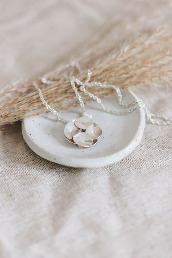 Kate Wilkinson Jewellery | Sterling Silver Square Double Flower Pendant | Handmade Jewellery