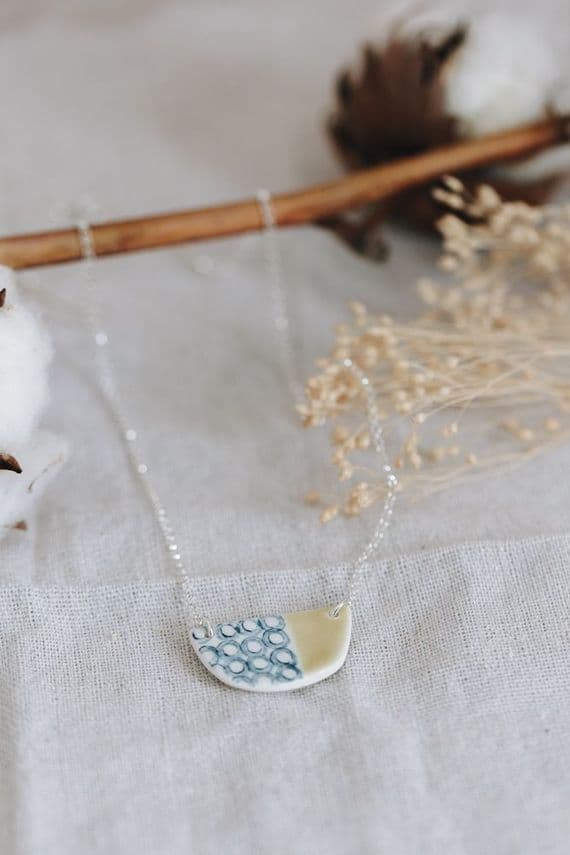 Katy Mai Jewellery | Sterling Silver & Porcelain Coast Large Necklace | Sun & Indigo Loops