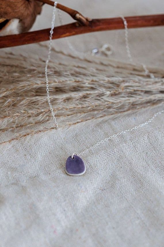 Katy Mai Jewellery | Sterling Silver & Porcelain Coast Mini Pendant | Bilberry Purple Necklace