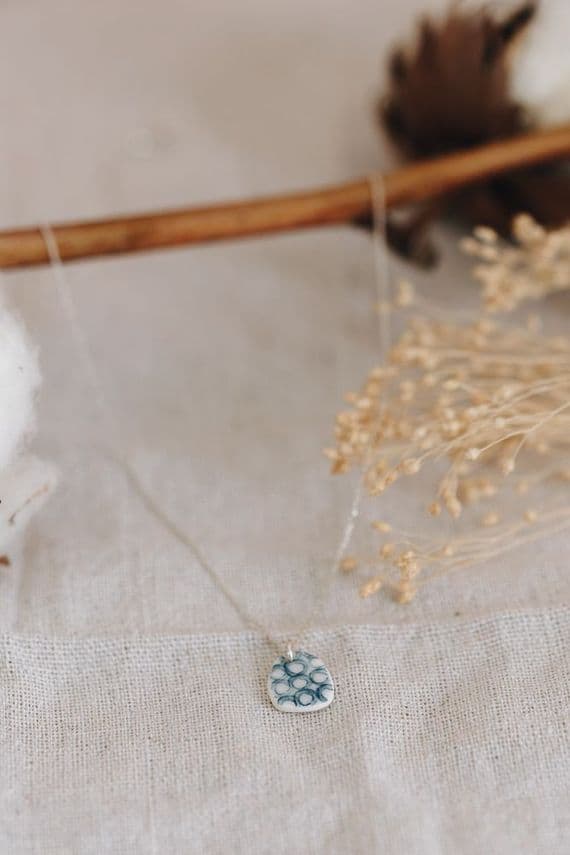 Katy Mai Jewellery | Sterling Silver & Porcelain Coast Mini Pendant | Indigo Loops Necklace
