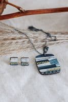 Katy Mai Jewellery | Sterling Silver & Ceramic Landscape Stud Earrings | Square Earrings
