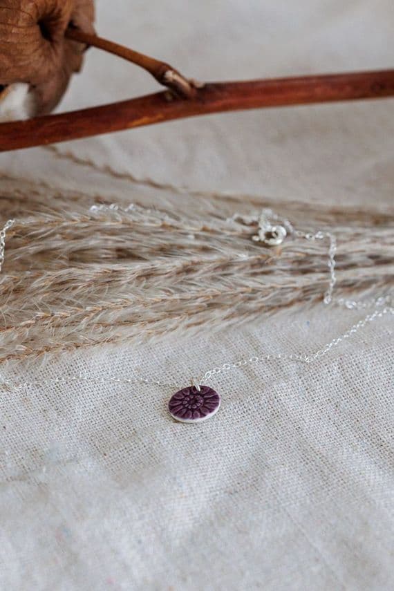 Katy Mai Jewellery | Sterling Silver & Porcelain Origin Mini Pendant | Berry Flower Necklace
