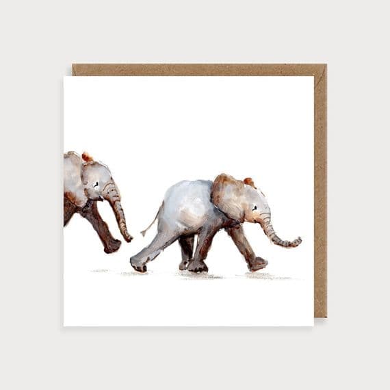 Louise Mulgrew Designs Illustrated Cards | Baby Elephants Card | Elephant Cards