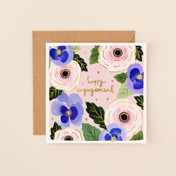 Louise Mulgrew Illustrated Cards | Happy Engagement Flowers Card | Engagement Cards