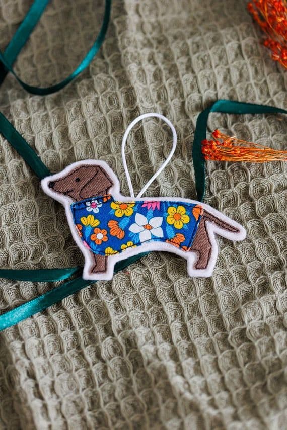 Lucy Leach Textiles | Cornish Homemade | Handmade Floral Dachshund Dog Decoration