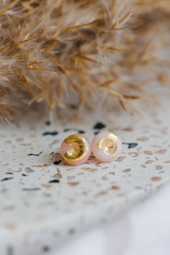 Glass i Studio Glass Jewellery | Handmade Fragment Stud Earrings | Baby Pink Stud Earrings
