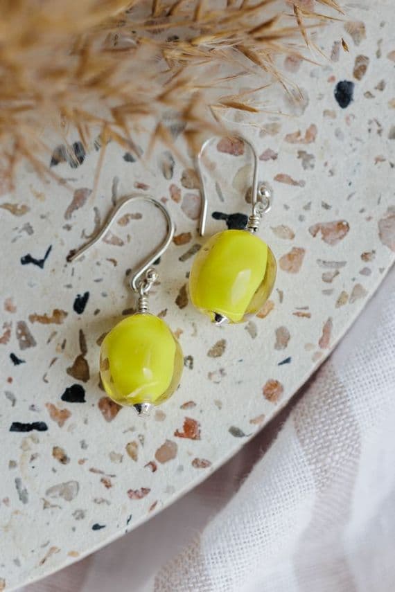 Glass i Studio Glass Jewellery | Handmade Glass Pebble Earrings | Lemon Drop Earrings