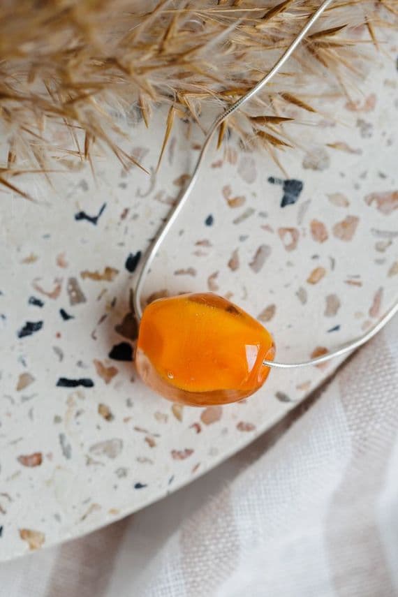 Glass i Studio Glass Jewellery | Handmade Glass Pebble Necklace | Tangerine Glass Pendant