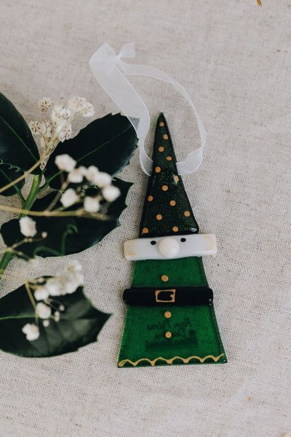 Pam Peters Glass Artist | Fused Glass Elf Decoration | Handmade Christmas Decorations