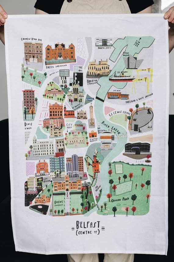 Peter Paints Pictures | Belfast City Centre Northern Ireland Tea Towel | Peter Martin Artist