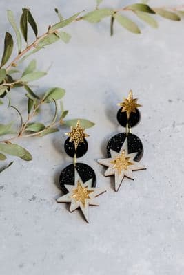 Rosa Pietsch | Star Deco Drop Earrings | Black & Gold