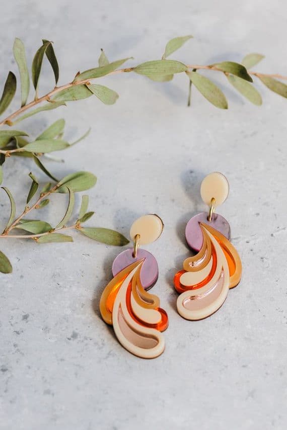Rosa Pietsch Jewellery | Handmade Acrylic Psychedelic Wave Earrings | Pink Sky