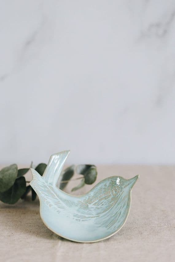 Ruth Fairhead Ceramics | Handmade Ceramic Wren Bird Dish | Aqua