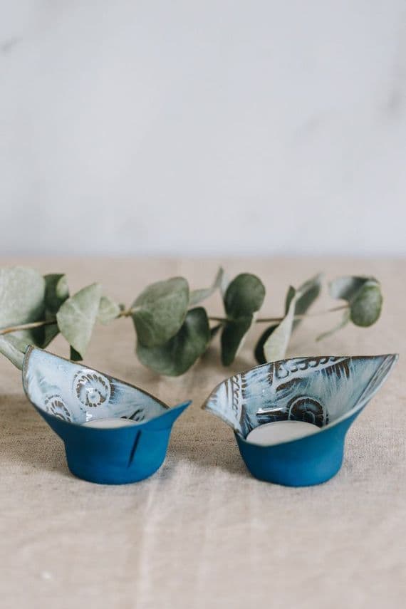 Ruth Fairhead Ceramics | Handmade Ceramic Tea Light Candle Holder | Ice