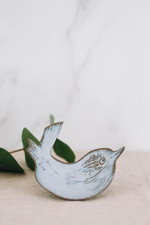 Ruth Fairhead Ceramics | Handmade Ceramic Wren Bird Dish | Ice