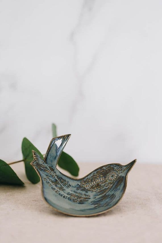 Ruth Fairhead Ceramics | Handmade Ceramic Wren Bird Dish | Storm