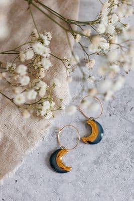 Ruth Power | Teal Crescent Moon Earrings