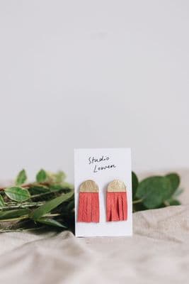 Studio Lowen | Coral & Gold Tassel Earrings