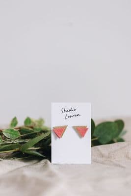 Studio Lowen | Coral & Gold Triangle Earrings