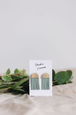 Studio Lowen | Mint Green & Gold Tassel Earrings