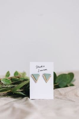 Studio Lowen | Mint Green & Gold Triangle Earrings
