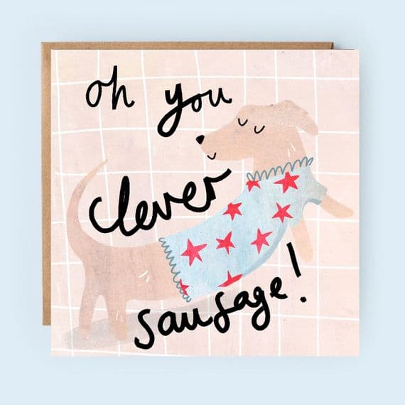 Susanna Banks Cards | You Clever Sausage Passed Exams Congratulations Card | Well Done Cards