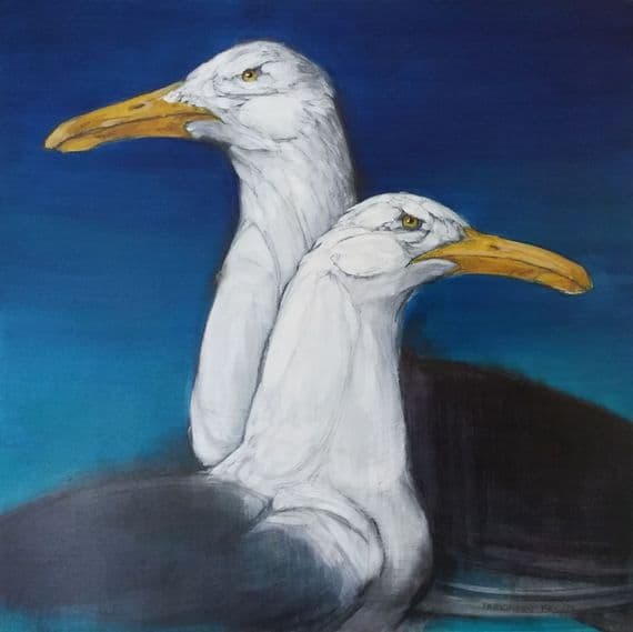 Sylvia Parkinson Brown Artist | Beach Bums Original Acrylic Painting | Seagull Painting | Irish Art
