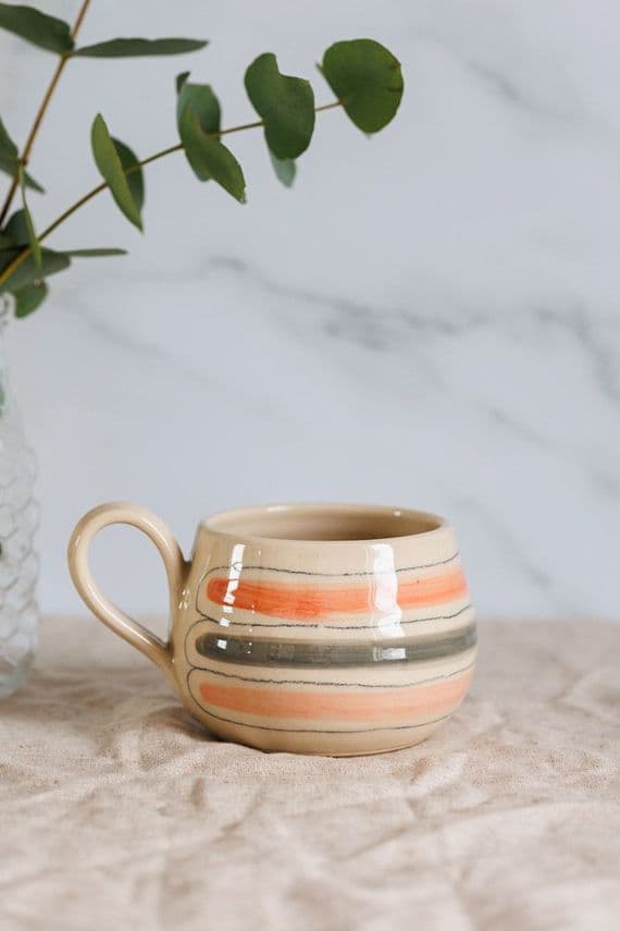 Thomas Powell Pottery | Handmade Large Curved Ceramic Mug in Orange