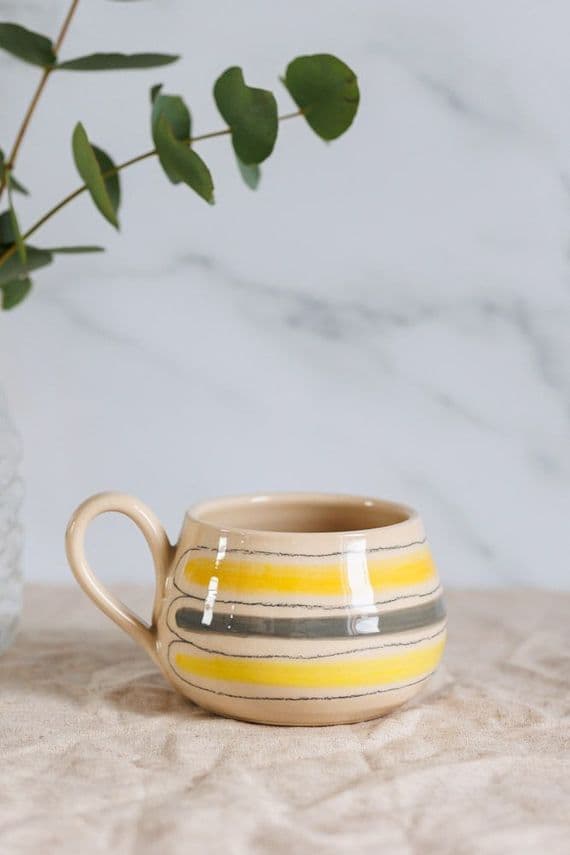 Thomas Powell Pottery | Handmade Large Curved Ceramic Mug in Yellow