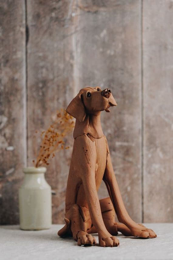 Virginia Dowe-Edwards Sculptor & Artist | Tan Sitting  Dog Sculpture | England