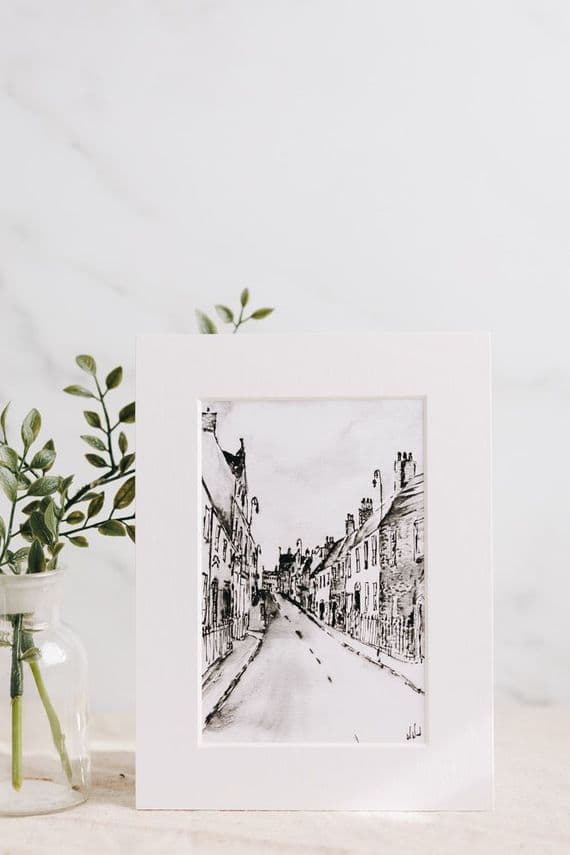 Wendy Ward Artist | Royal Hillsborough Main Street Black & White Print | Northern Ireland Art