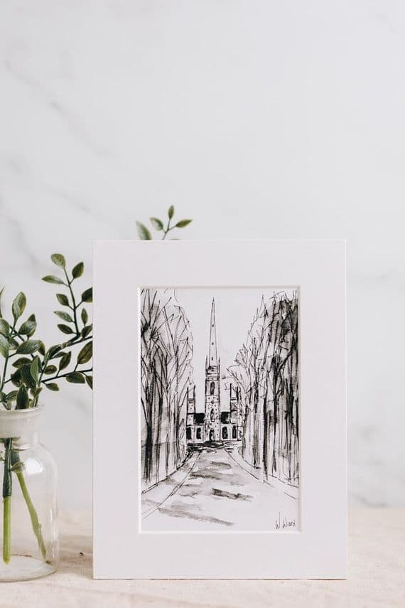 Wendy Ward Artist | Royal Hillsborough Parish Church Black & White Print | Northern Ireland Art