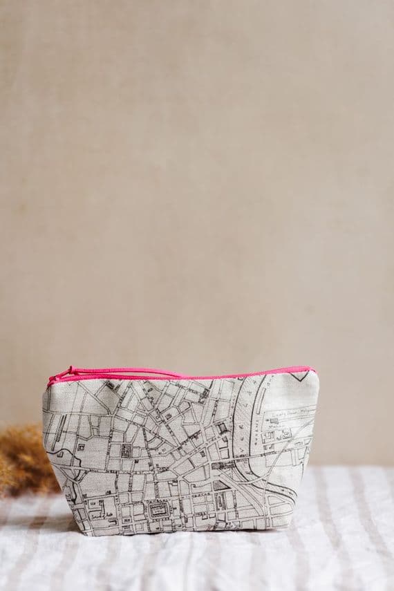 White Chalk Studio | Irish Linen Belfast Map Pouch Storage Purse | Lisa Dodds Artist Northern Ireland