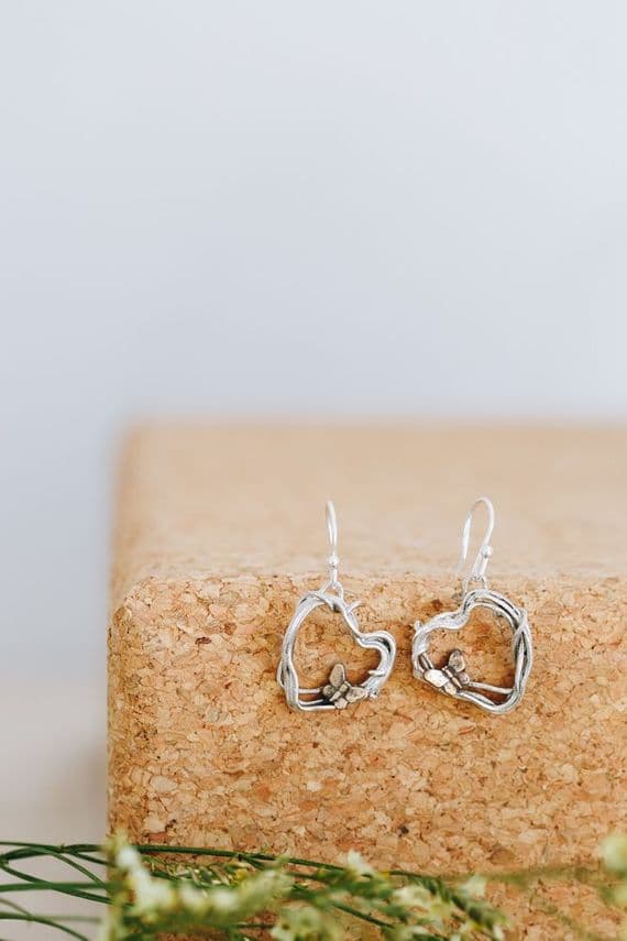 Xuella Arnold Jewellery | Sterling Silver & Bronze Woodland Heart Butterfly Earrings | Handmade Earrings