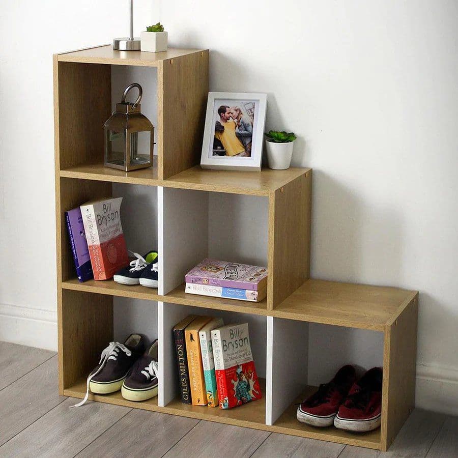 6 Cube Stepped Storage Unit Oak Effect