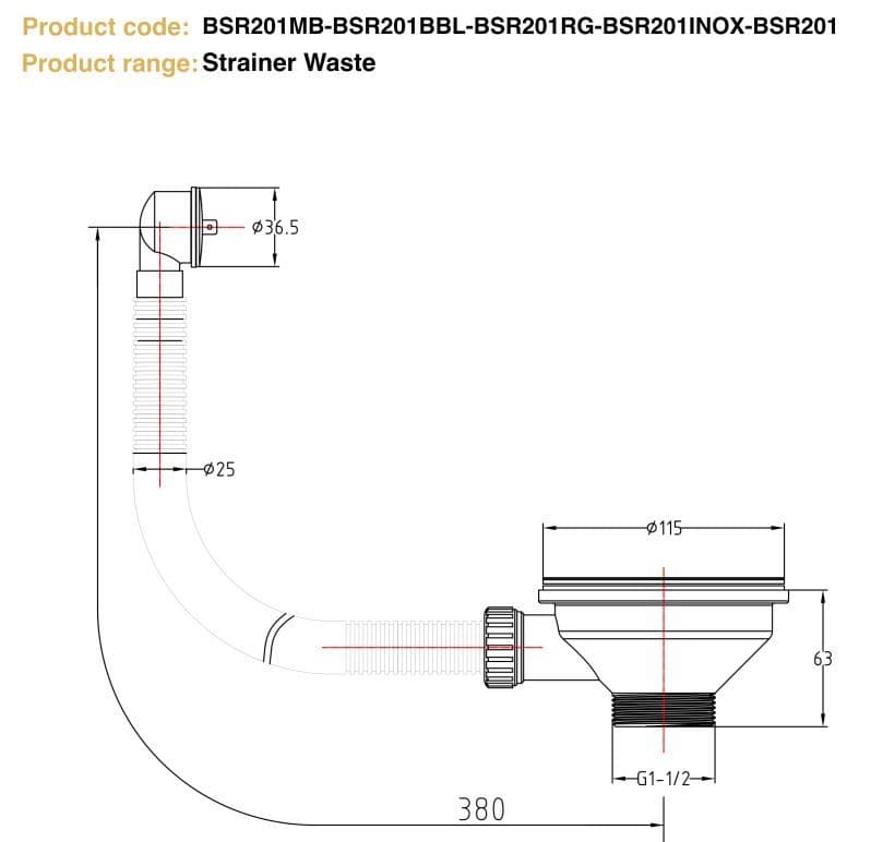 JTP Basket Strainer Waste Round Overflow Brushed Brass BS201BBR