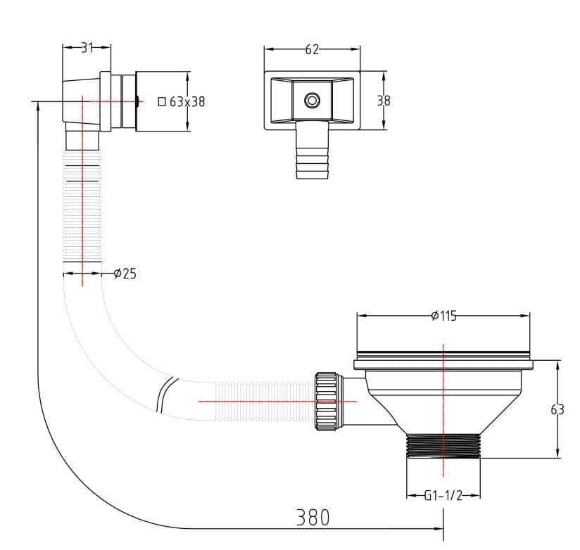 JTP Basket Strainer Waste Square Overflow Chrome BSQ202