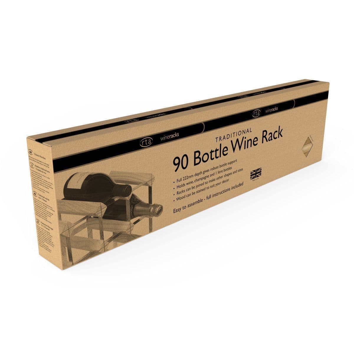 RTA 90 Bottle Light Oak Stained Pine Wine Rack